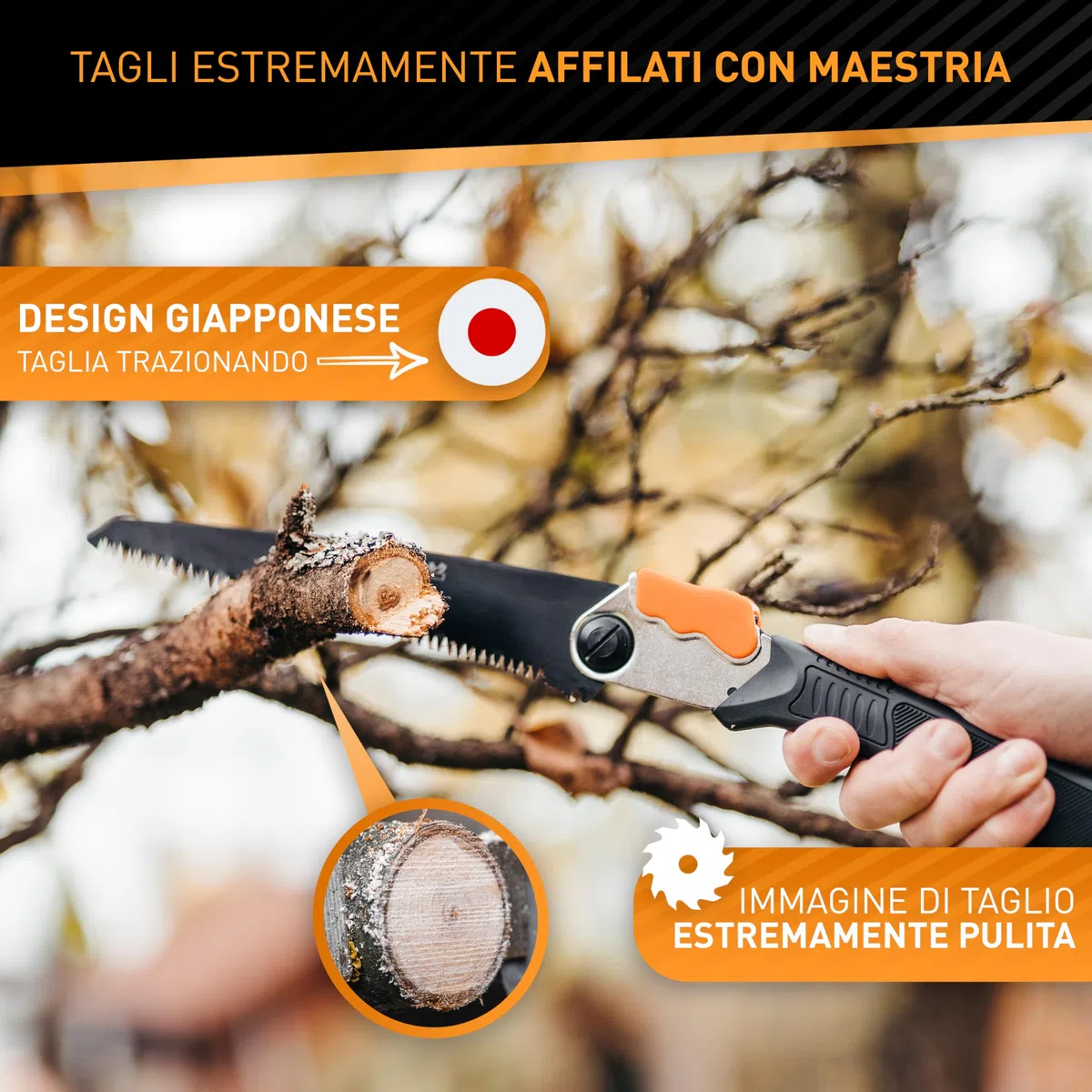 HARDTWERK ALPHA - Sierra de podar plegable con bloqueo de seguridad (210 mm) para jardín | Sierra de Mano | Sierra Plegable