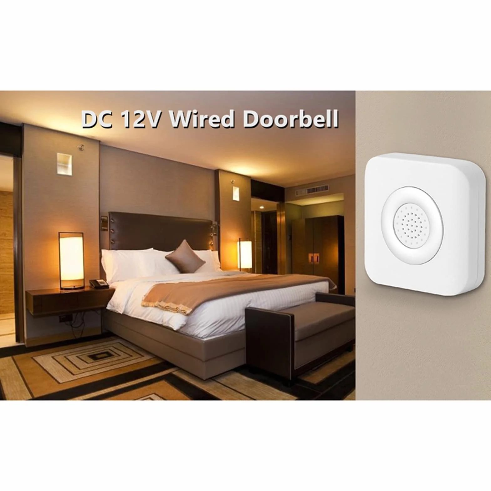 Timbre de Puerta Alámbrico 12V, Impermeable IP44, Plástico ABS, 8.6x8.6x2.5cm, Control de Acceso para Casa y Oficina