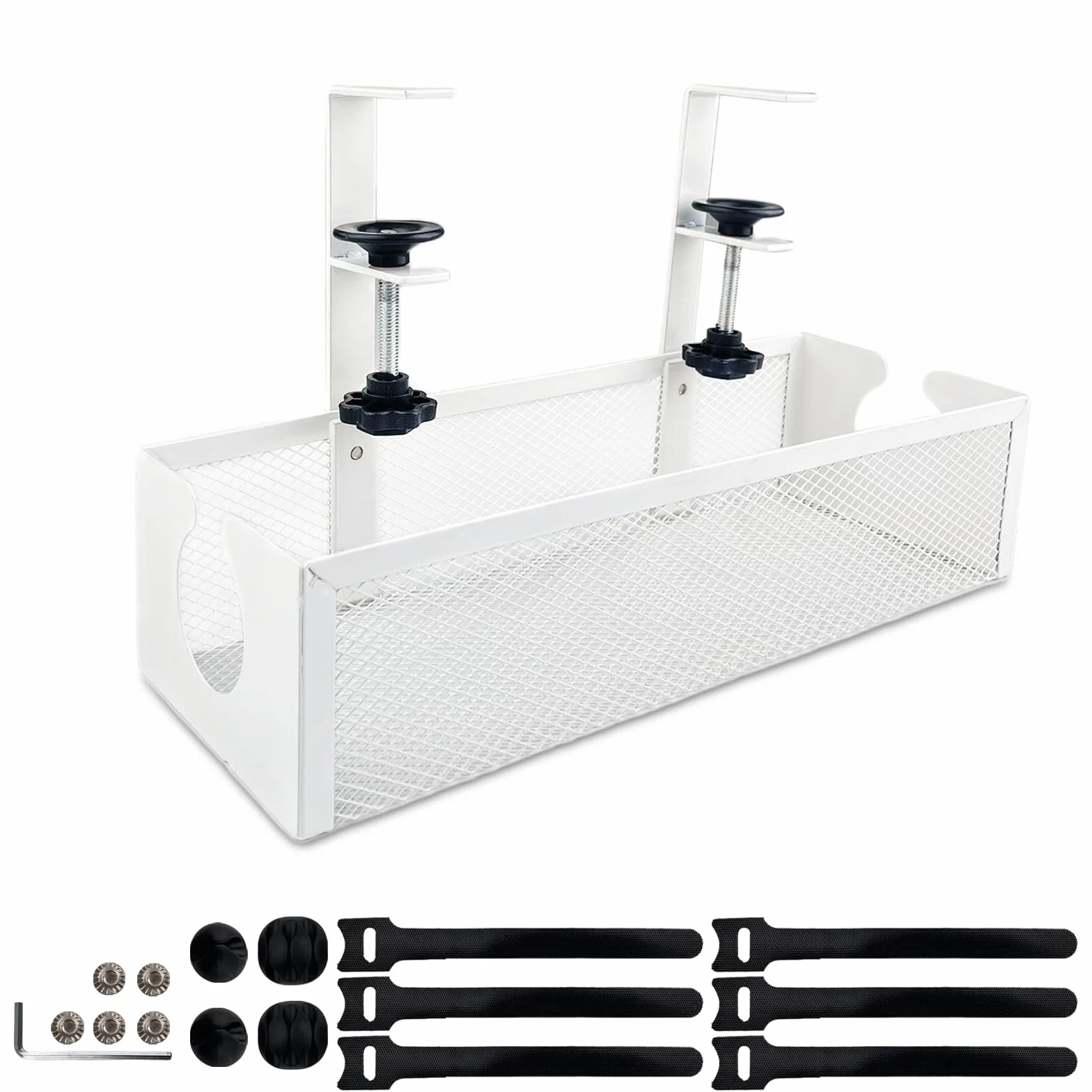 Bandeja Organizador Gestión Cables Escritorio sin Perforación, Recoge Cables Mesa Escritorio para Hogar y Oficina (Blanco) Bandeja de Cables Debajo de la Mesa Retráctil