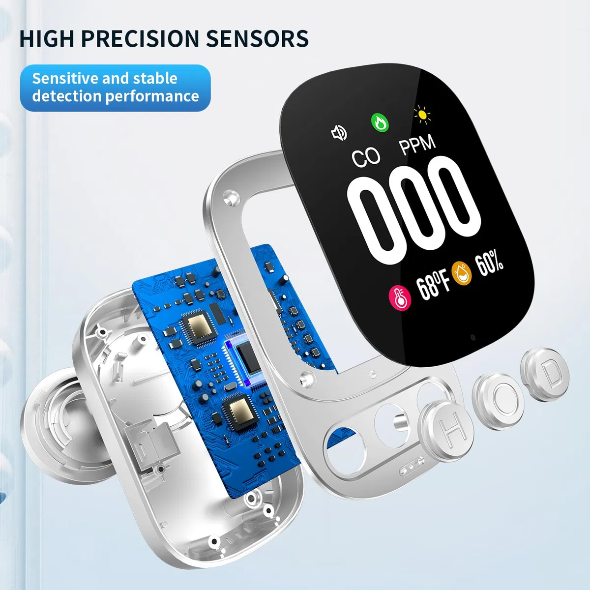 3-in-1 Plug in Detector Monoxido de Carbono con 2.1'' HD Pantalla, CO Temperatura Humedad Alarma para Casa hoteles, Blanco (EN 50291 Approved)