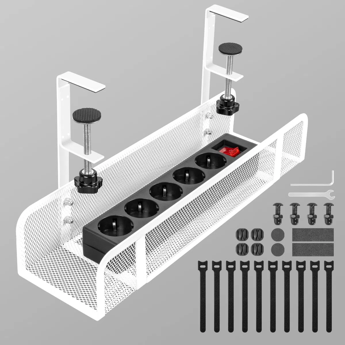 Organizador Cables Escritorio, Bandeja Cables Escritorio Desk Cable Management Organizer sin Taladrar, Organizador Cables Mesa, Cestas Organizadoras Recoge Cables Mesa Escritorio, Blanco