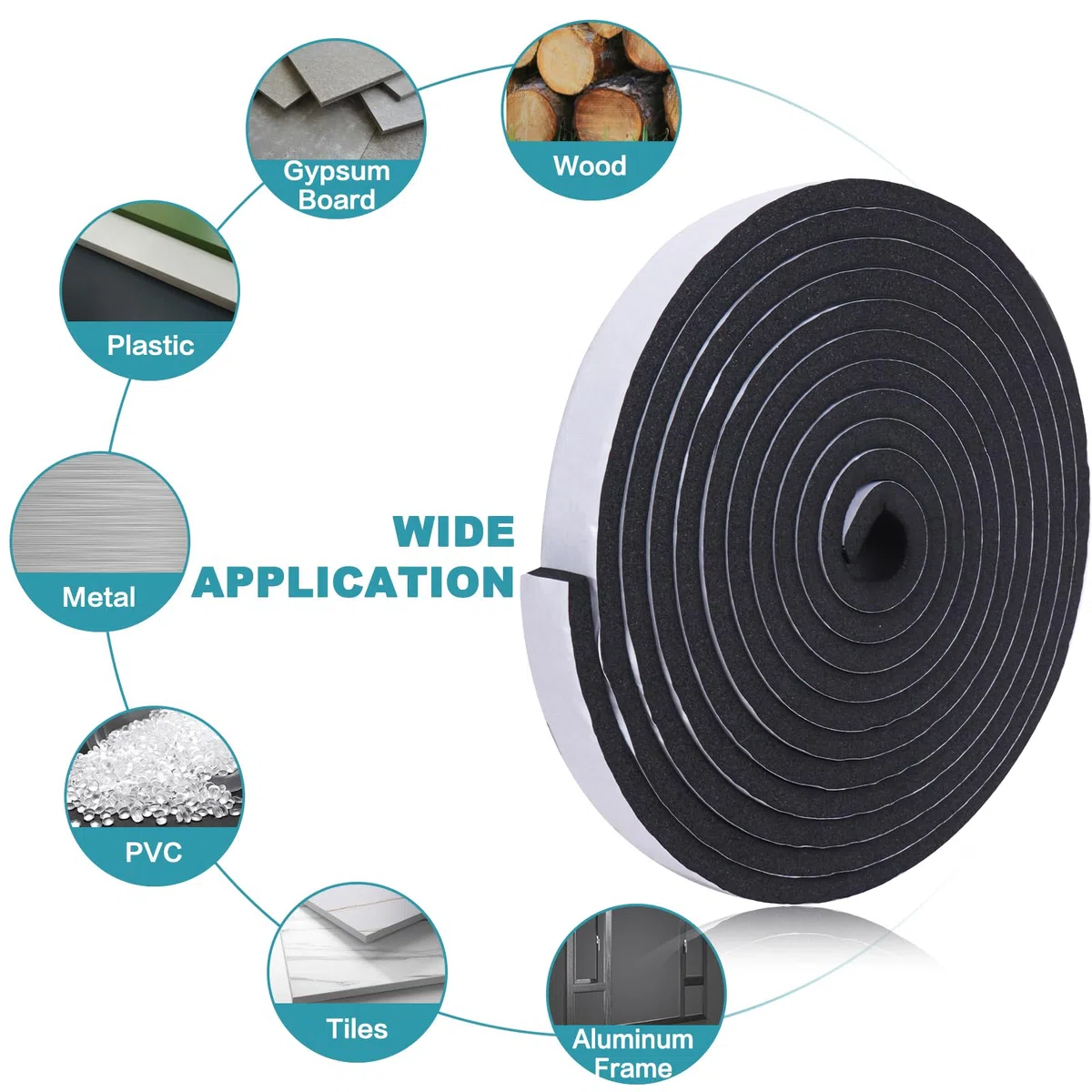 Cinta de espuma autoadhesiva,antivibraciones,aislamiento acústico,resistencia a los golpes,protección de muebles,juntas de espuma autoadhesiva para puertas y ventanas (25mmx20mmx5m)