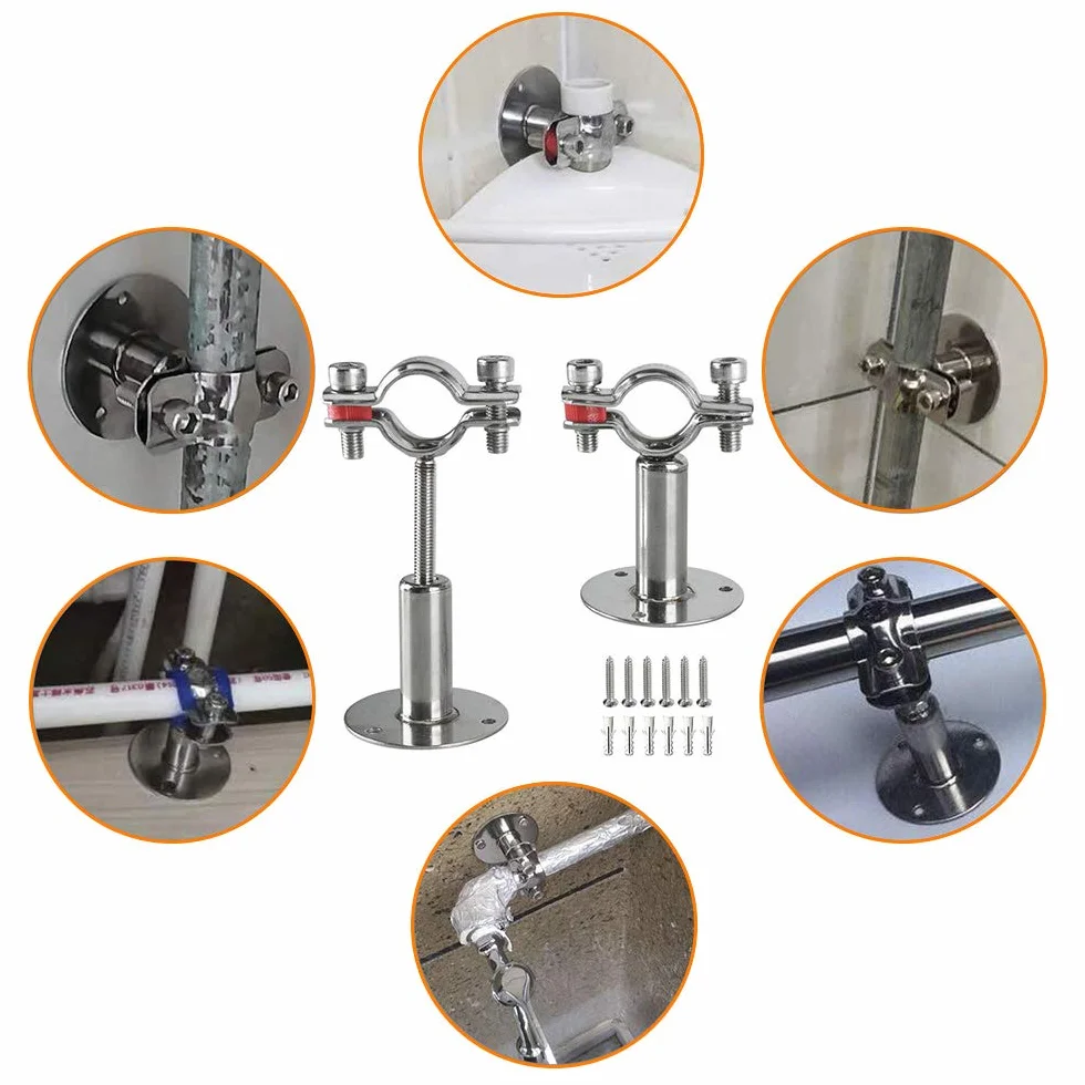 Soportes de Tubería de Montaje en pared de Acero Inoxidable, 2 Piezas de Abrazadera de Soporte de Tubería Ajustable Correas de Tubería con Tornillos para Tubo de Dia 19 mm(1/2 pulgada)