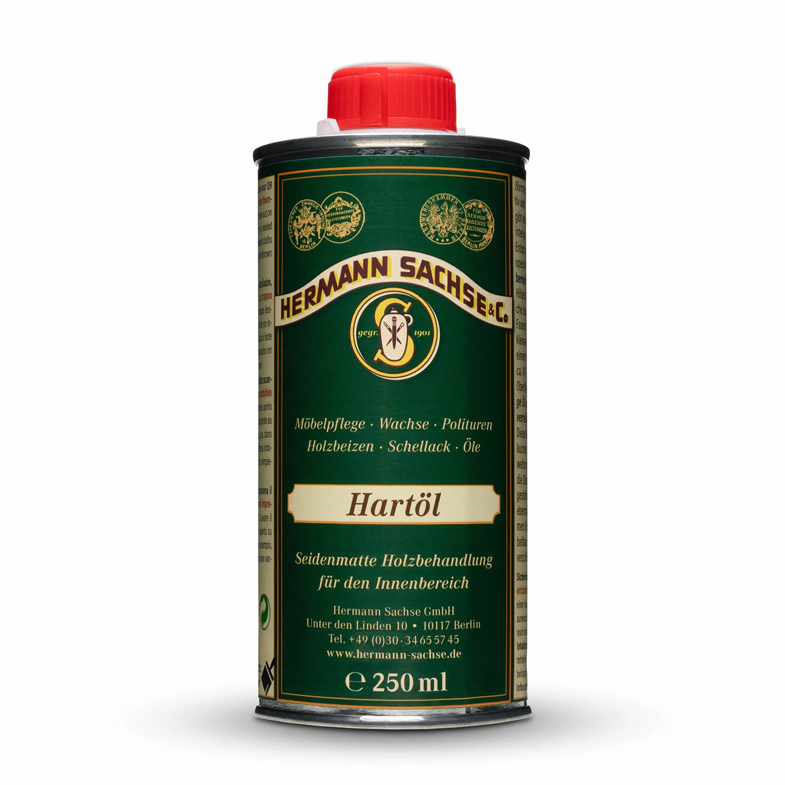 Aceite duro, 250 ml, aceite para madera y muebles, protección eficaz de la madera en interiores, aceite de linaza natural, para encimeras y mesas, fabricado en Alemania