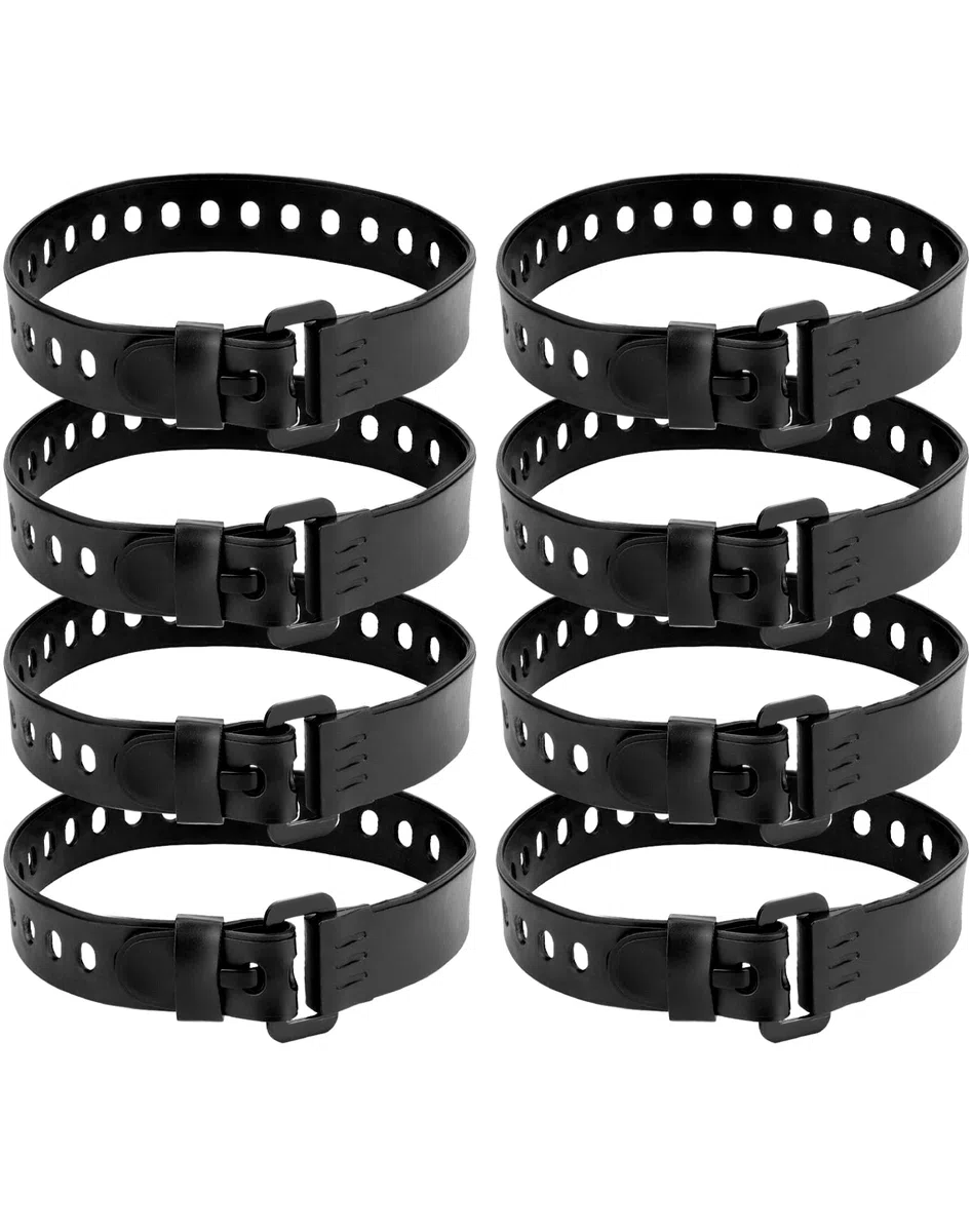 QWORK Paquete de 8 Correa de Amarre de Goma con Hebilla de Hierro - 45 x 2,5 cm - para asegurar y Atar mangueras, Cables, Cuerdas, Equipos Deportivos