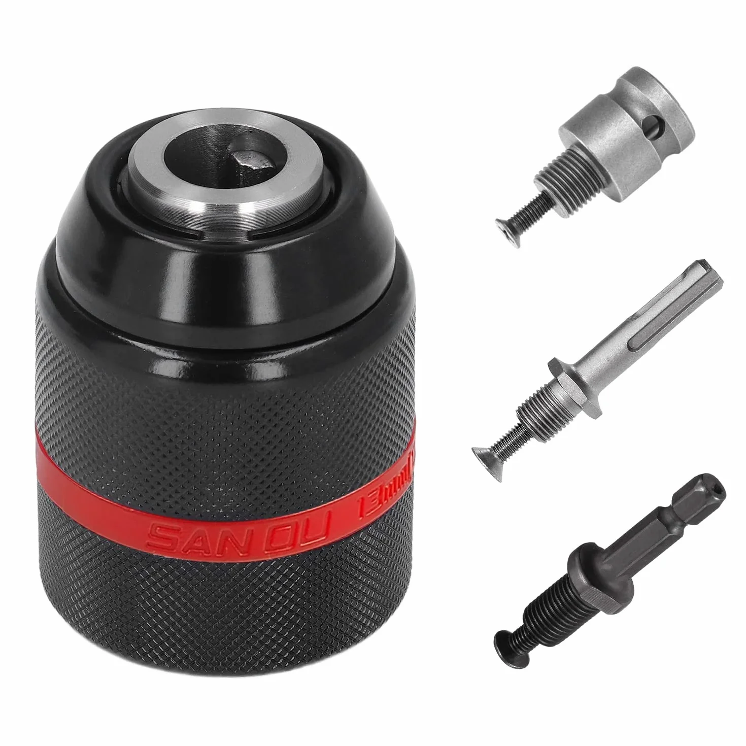 Rápida Portabrocas de Taladro 1,5-13mm, Rosca 1/2'' 20UNF Accesorios Taladro, con SDS Plus, 1/4'' Hex y 1/2'' Llave de Impacto Base, Adaptador de Conversión, para Taladros Eléctricos (1)