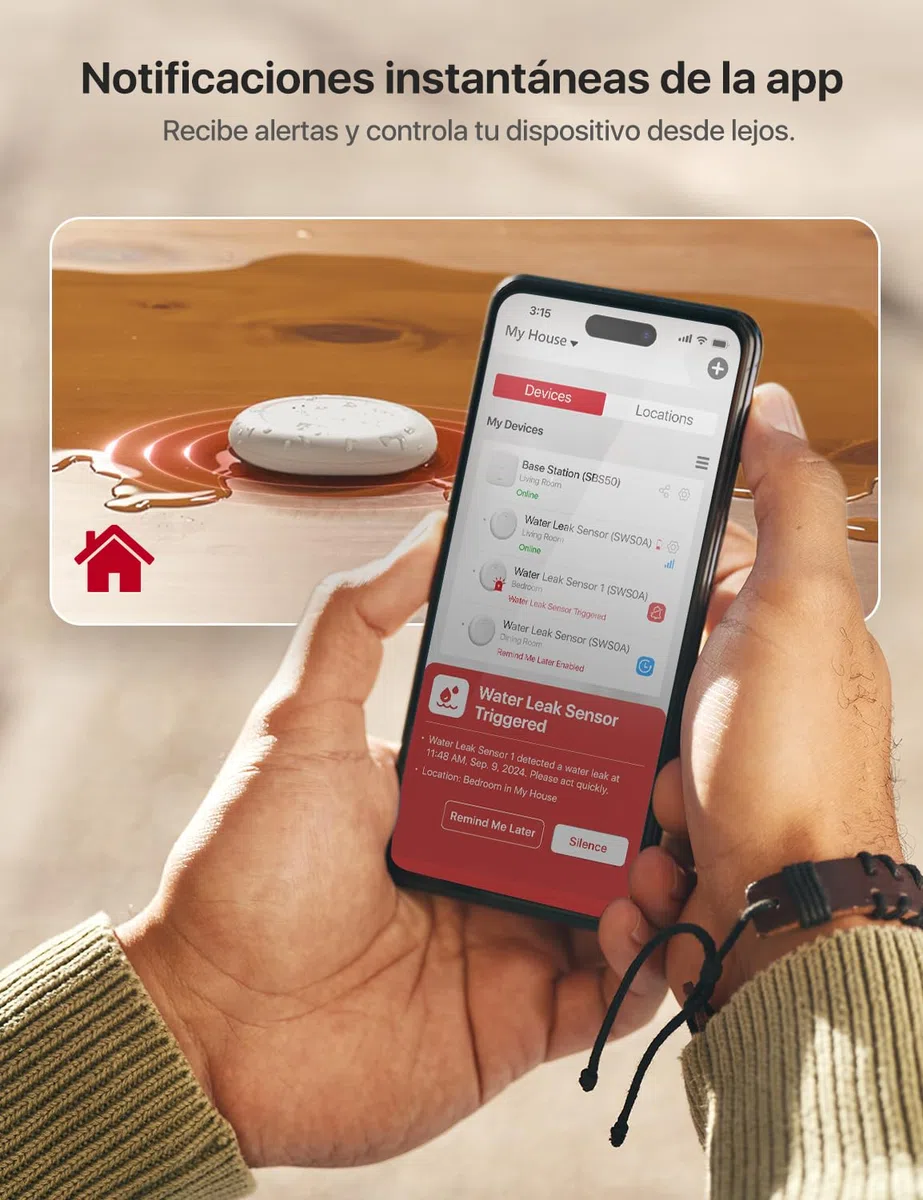 Sensor de Agua Wi-Fi X-Sense; Detector Inteligente de Fugas de Agua con alertas de App, IP67 Resistente al Agua, Detector inalámbrico para Cocina, baño, sótano, SWS0A (1 Unidad)