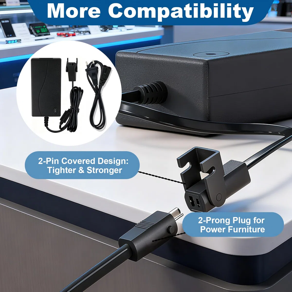 Transformador 29V 2A para Silla Elevadora Transformador Sillon Reclinable Eléctrico Compatible con ZBHWX-A290020-A Fuente de Alimentación AC/DC con Cable 90cm para Limusinas Okin con Cordón Anillo