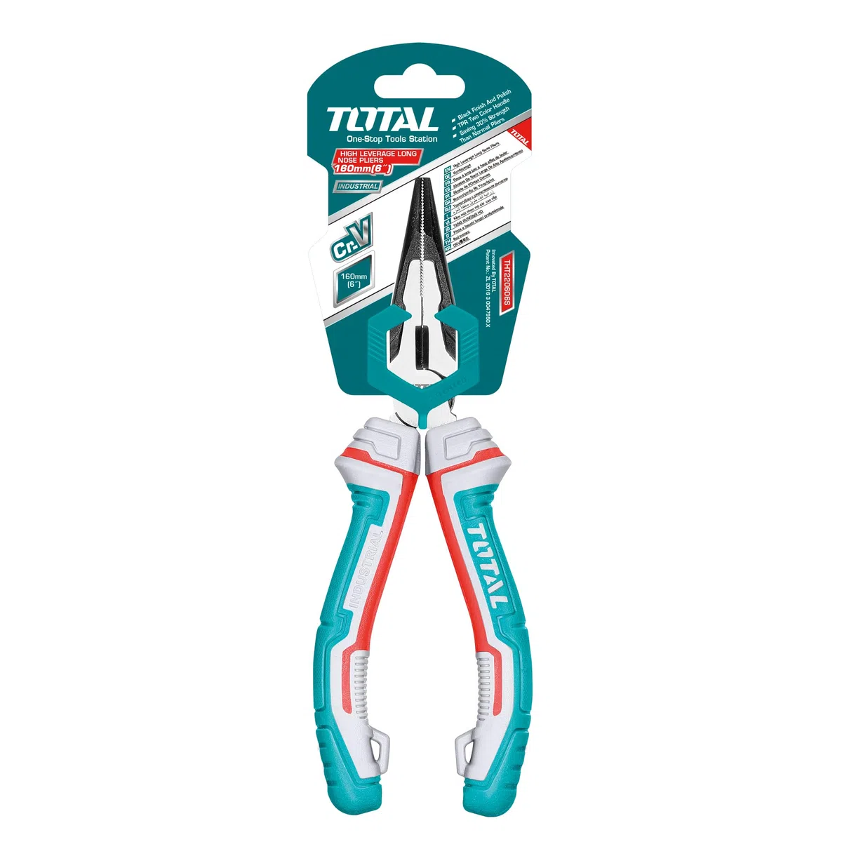 TOTAL - Alicate de Boca Plana Reforzado | 180 mm | Adecuado Para Sujetar, Doblar y Cortar | Protección Anticaídas | Fabricado en Cromo Vanadio | Mango de Fibra en 3 Materiales