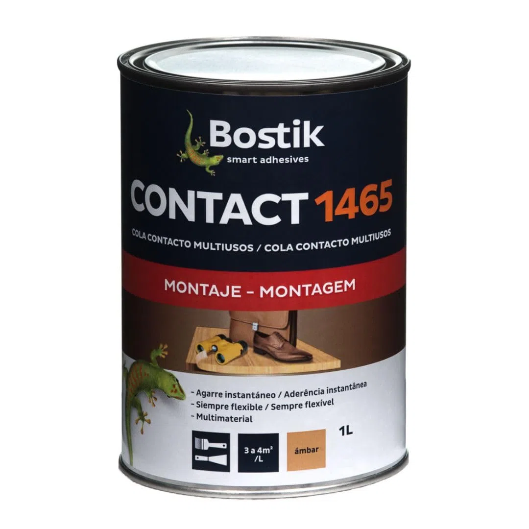 Bostik Cola de Contacto de Multiuso, Contact 1465, Fuerte y duradera, Interior y Exterior, Ámbar Bote de 1 l