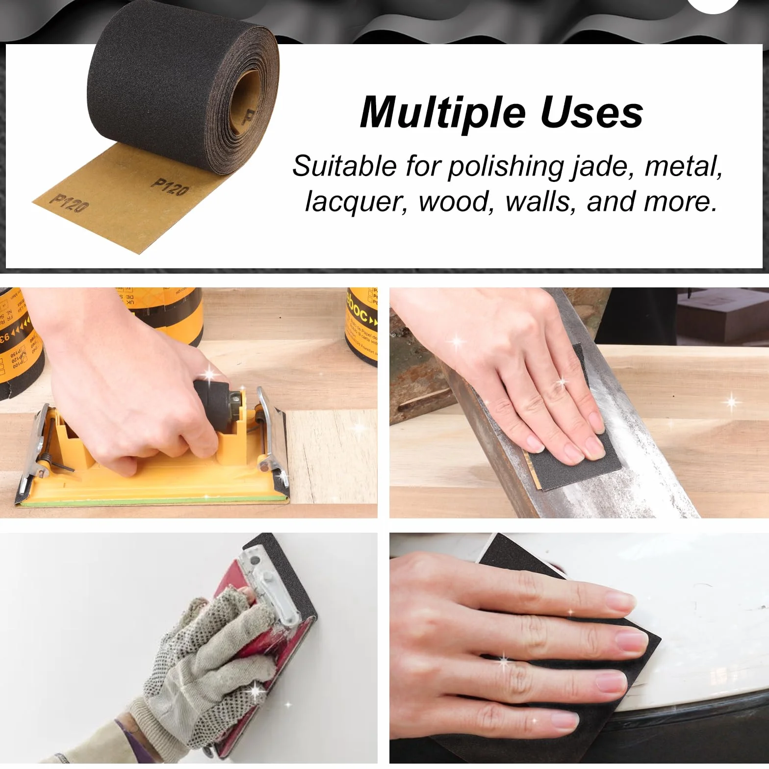 Rollo de Papel de Lija Carburo de Silicio Grano 80, 93 mm x 10 m, para lijar madera, pintura, yeso, relleno, metal y más, papel de lija de 93 mm de ancho compatible
