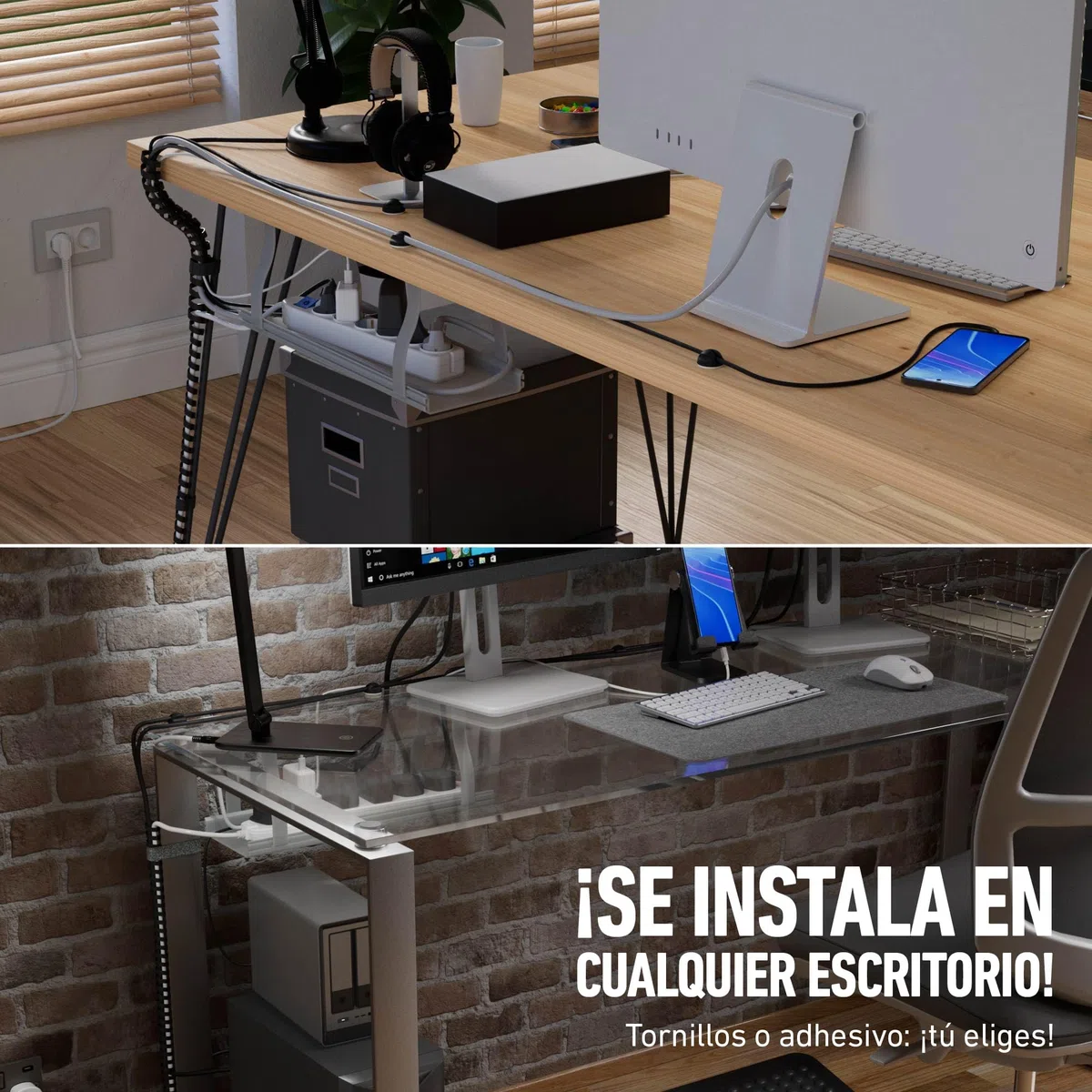 D-Line Kit Organizador de Cables – Bandeja para Cables bajo Escritorio con Envoltura en Espiral, Banda y Clips – Fácil de Instalar, Reduce el desorden y Organiza el Espacio