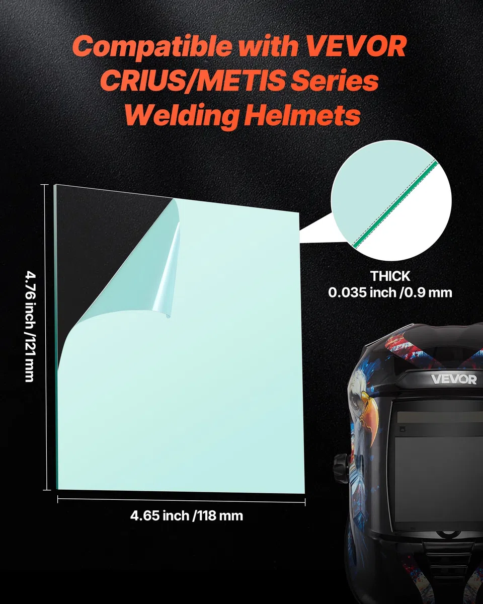 VEVOR Lente Protectora Exterior para Casco de Soldadura, 20 Unidades, 121 x 118 x 0,9 mm, de PP, Cristal Transparente, contra Salpicaduras y Altas Temperaturas, Confiable para Su Rostro y Ojos