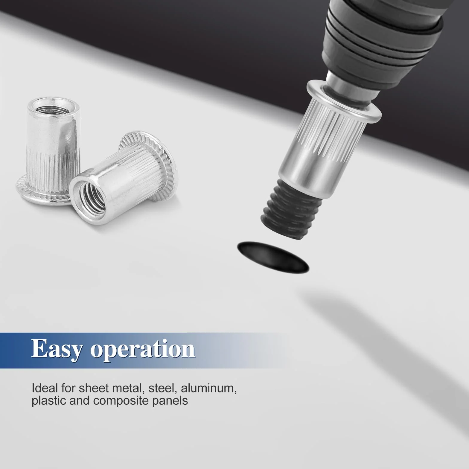 HSeaMall Tuerca remachada de acero inoxidable Cabeza plana Inserto roscado Remache Casquillo Nutsert M6 Herramienta de instalación 50PCS(M6 Type)