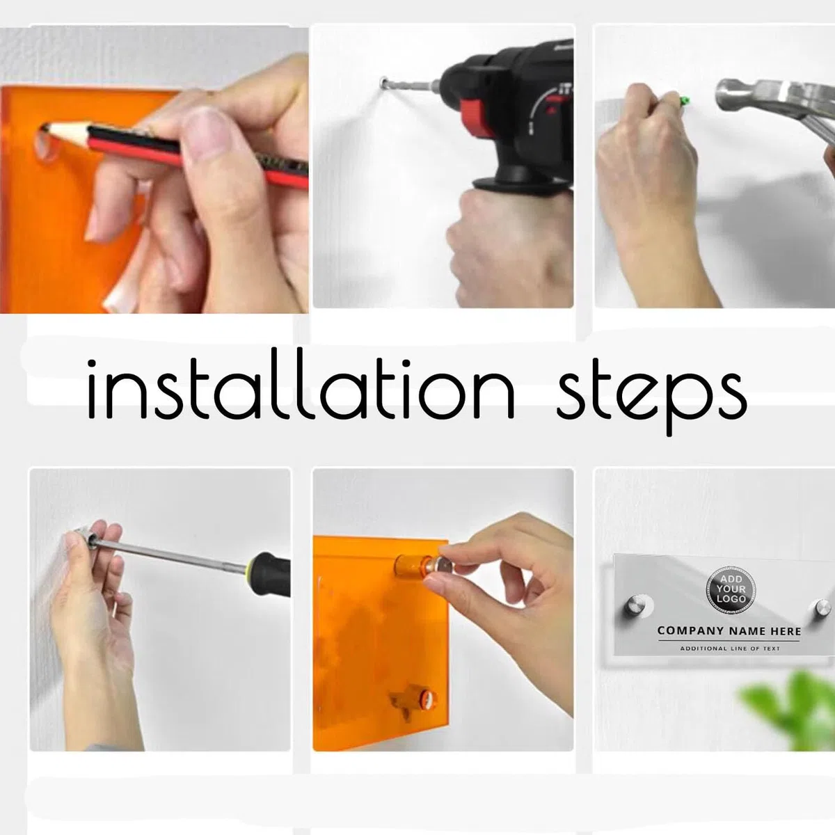 Letrero Acrílico Personalizable para Puerta y Pared | Placa Metacrilato con Logotipo y Texto | Cartel Horario para Oficina, Clínica y Despacho | Señalización Resistente al Exterior (Estilo 2)