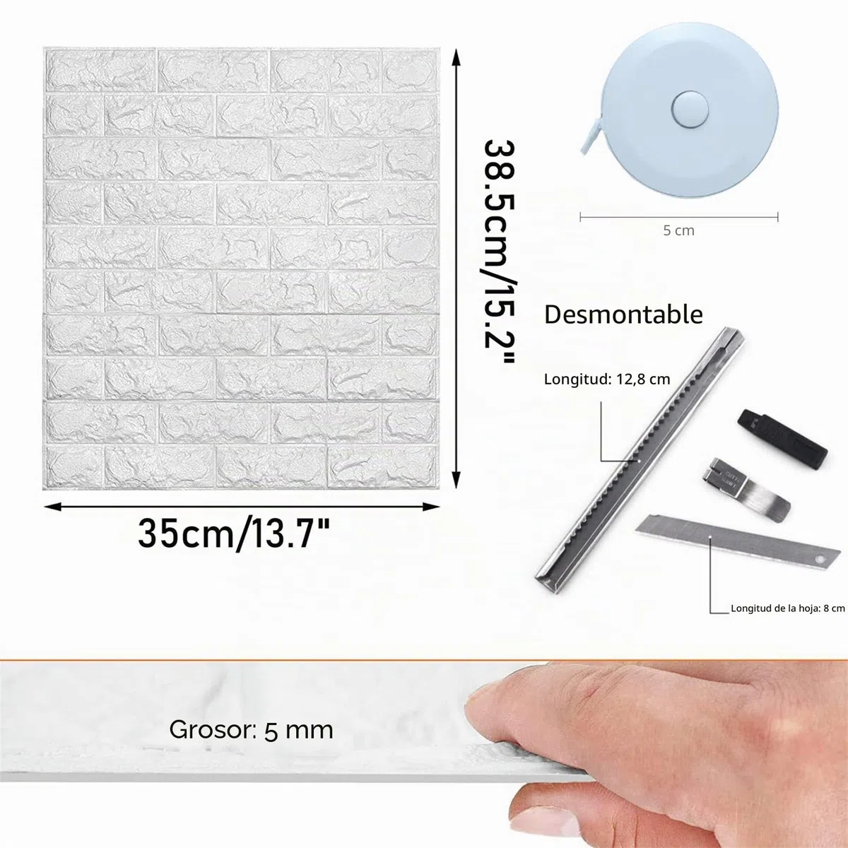 Papel Pintado 3D Ladrillo,10 Piezas PE de Espuma 3D Wallpaper, Autoadhesivo Grueso Impermeable DIY Pegatina de Pared Espuma 3D,para Salón Dormitorio Fondo de Pared Decoración de Arte (Blanco)
