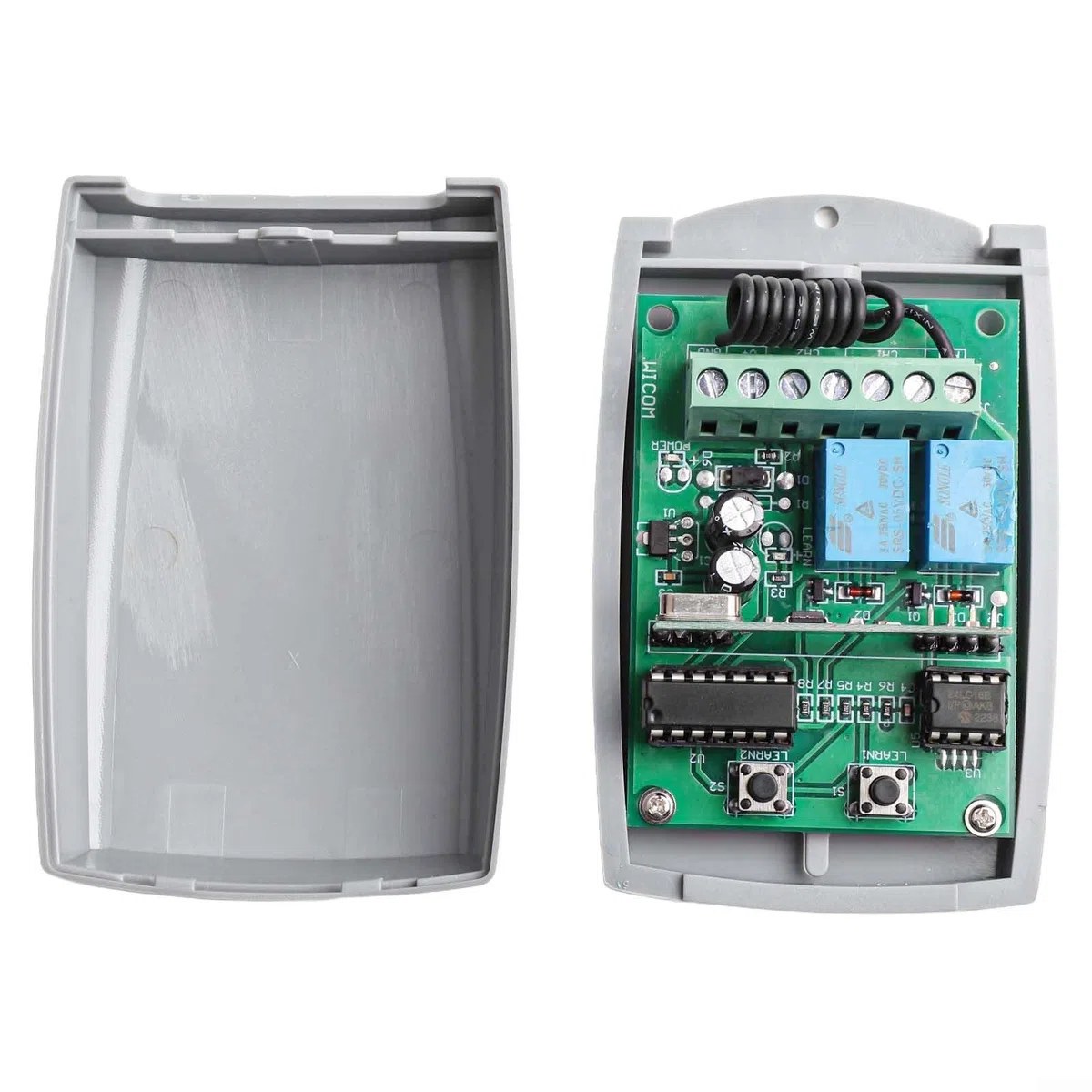 43392MHz Receptor de interruptor de control remoto inalámbrico de 2 canales 12 24 V para abridor de puerta de garaje Código fijo compatible con hasta 400 controles remotos Rendimiento estable