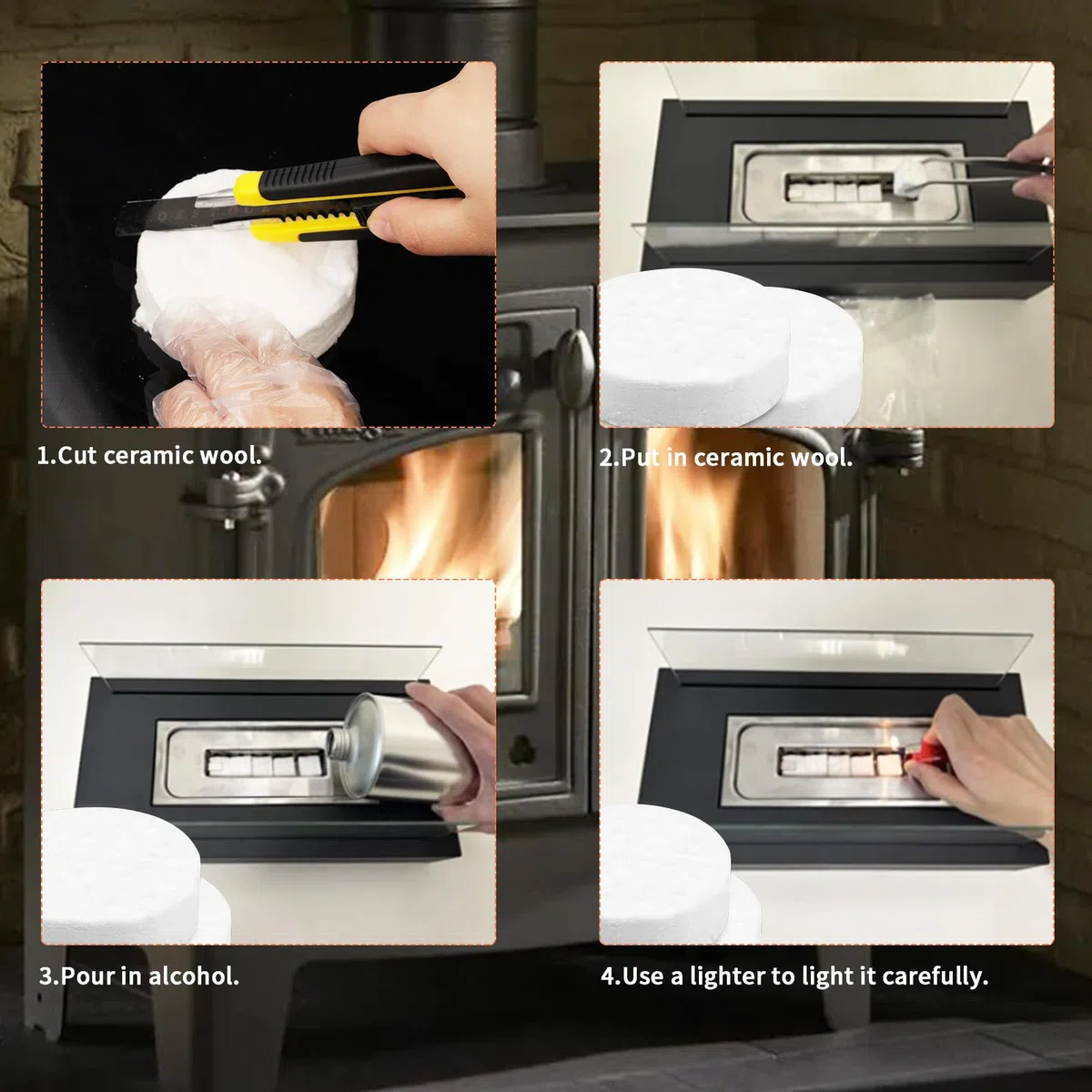 14 Piezas de Lana Cerámica para Bioetanol 85x85x25mm Lana Cerámica Esponja Cerámica para Chimeneas de Etanol Chimenea de Gel de Mesa Interior Estufa de Bioetanol
