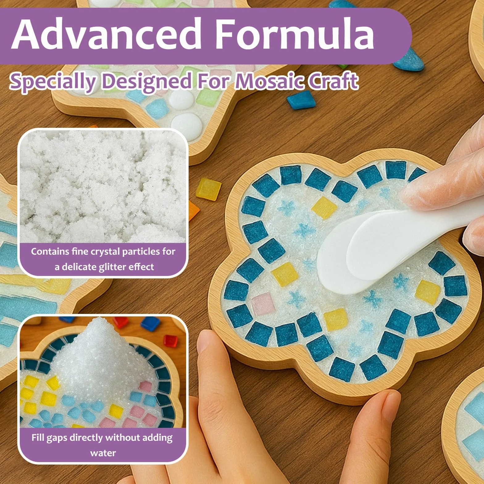 1DFAUL 200 g lechada de cristal para mosaicos, ideal para manualidades, herramientas para mosaicos, alto contraste de color, calafateo directo, ideal para mosaicos y proyectos de manualidades (blanco)