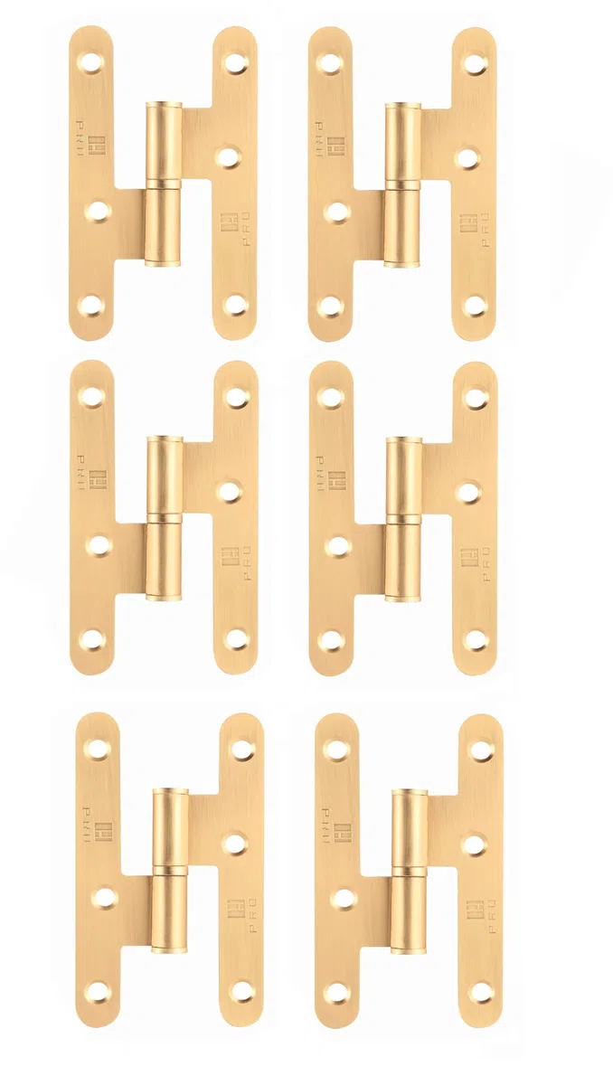 AZERODESIGN- Bisagras para Puertas-Bisagras Puertas Madera- Pack de 6-Material Acero sin Remates-medidas100 x 57mm-Cantos Redondos-Distintos Acabados (IZQUIERDA, LATON MATE)