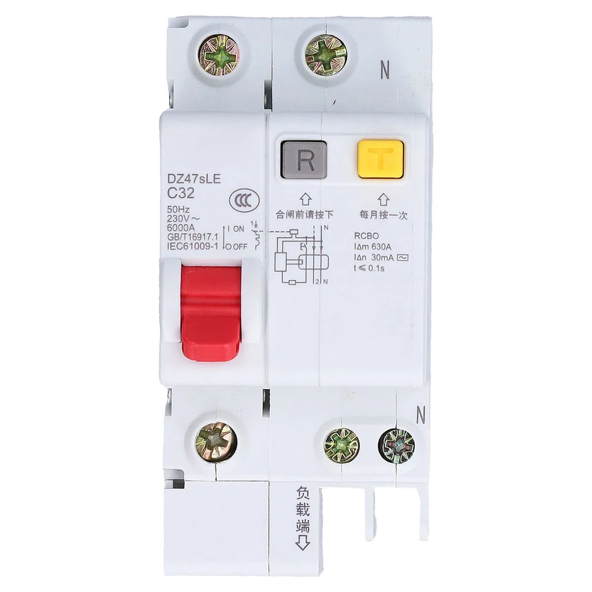 Disyuntor en Miniatura, DZ47sLE C32 1P+N Disyuntor de Montaje en Riel DIN Disyuntor de Aire de bajo Voltaje Protector contra Cortocircuitos con Clip de Bloqueo Biestable para Sistemas Eléctricos de Ba