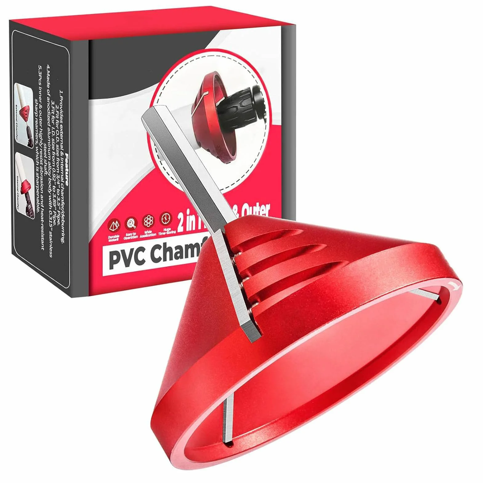 Sonew Herramienta de Desbarbado de PVC, Tubo de Escariador Exterior Interior 2 en 1, Escariador de Chaflán de Tubo CPVC ABS PP PE, Escariador de Desbarbado de Tubo, para Tubos de