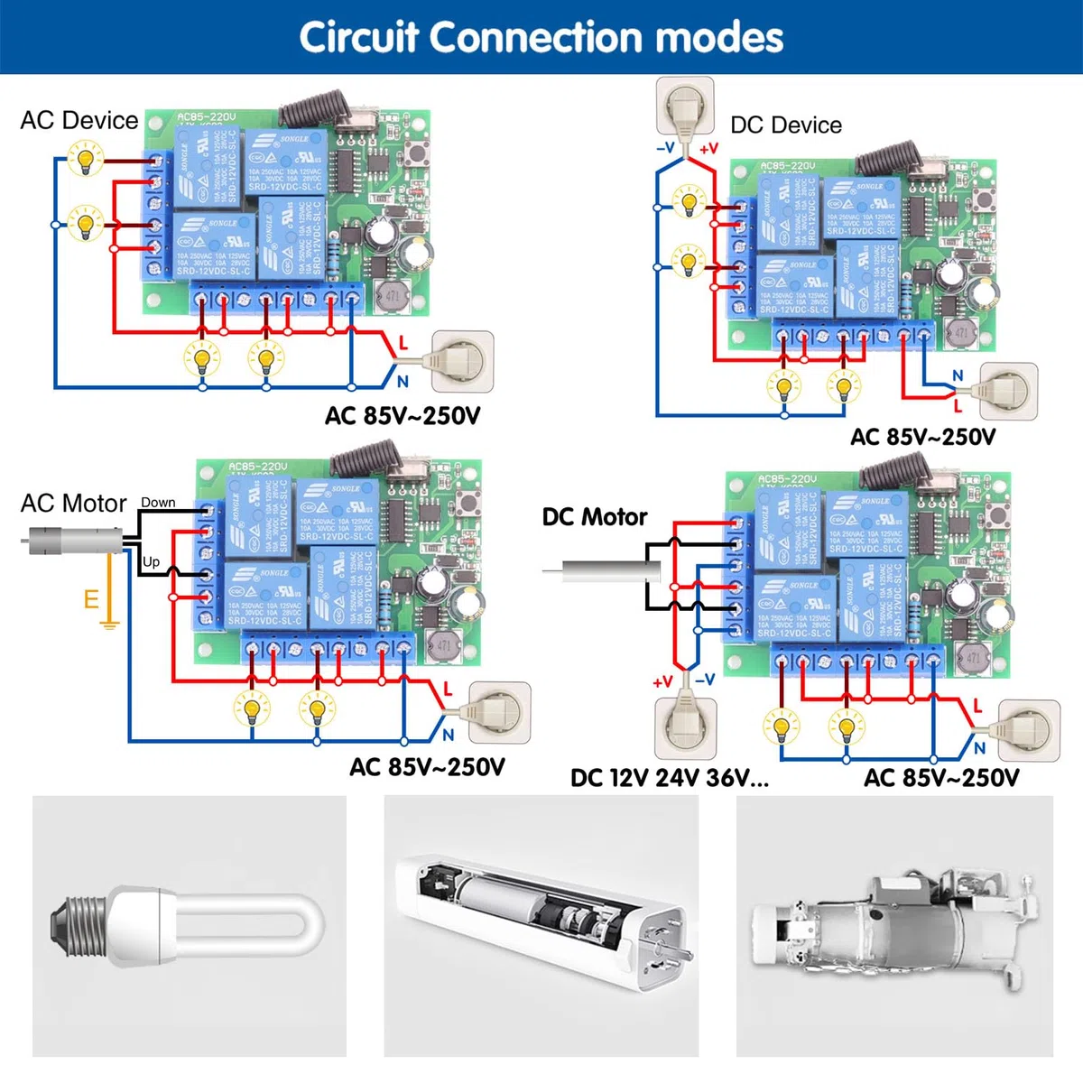 DieseRC Interruptor de control remoto inalámbrico universal AC 220V 230V 10A Receptor de relé RF de 4 canales con 2 transmisores para motor puerta de garaje luz cortina eléctrica