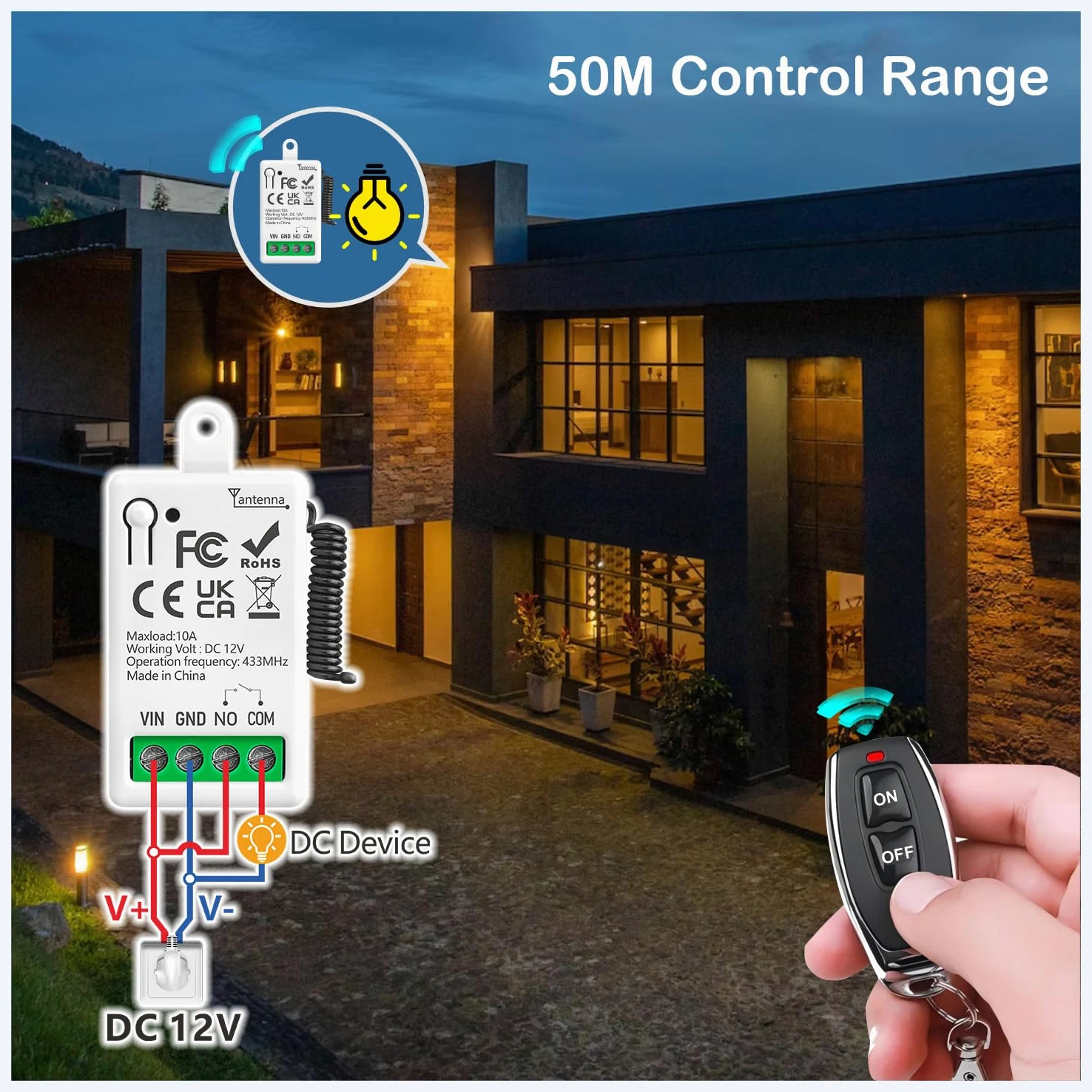433Mhz Universal DC 12V 1CH Interruptor De Control Remoto Inalámbrico Módulo Receptor De Relé RF Con 1 Transmisore, Controlador De Contacto Seco Pasivo, Para Sistema De Puerta De Garaje