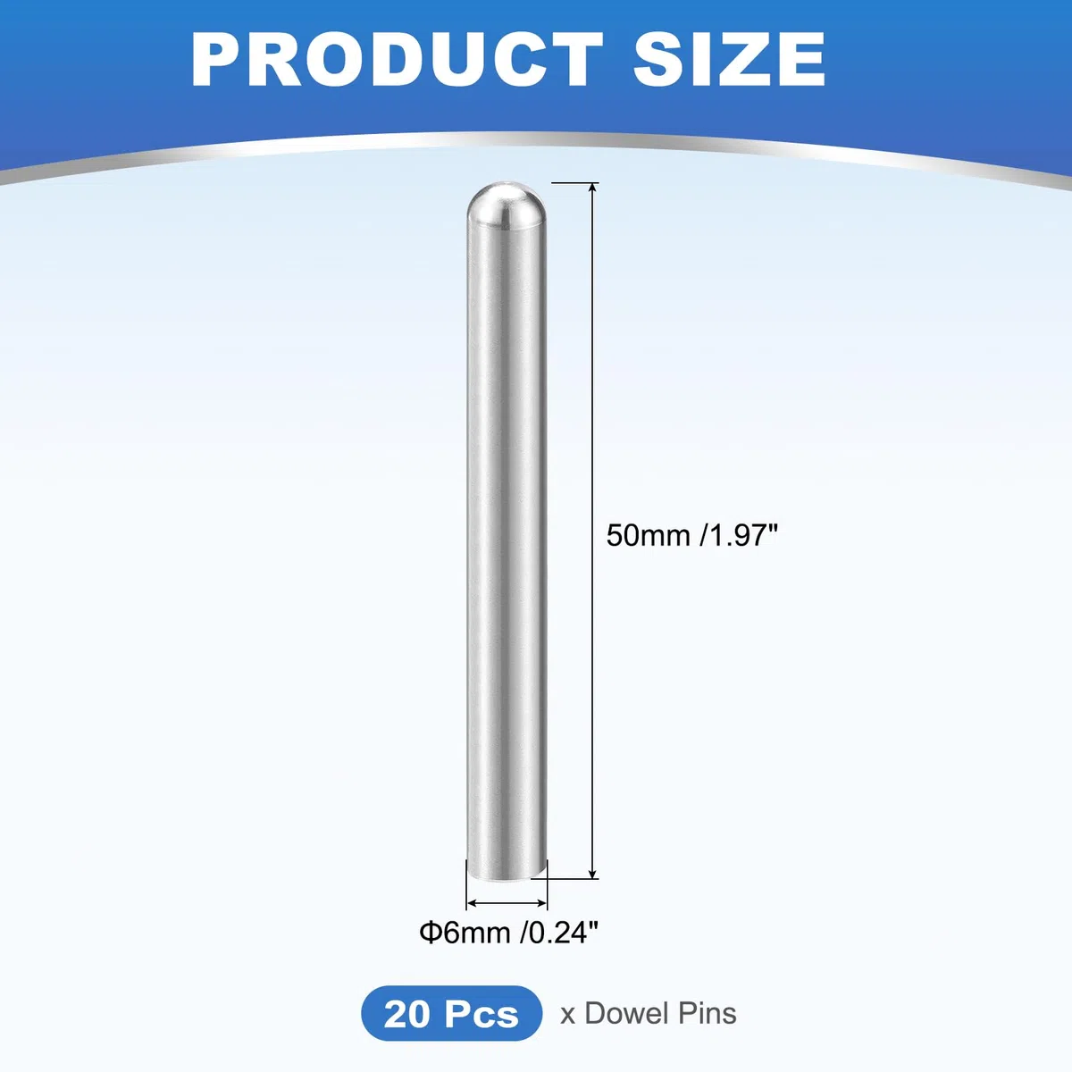 QUARKZMAN 20 Pz Pasadores 6mm X 50mm, 304 Acero Inoxidable Cilíndricos Con Cabeza Redonda Soporte Para Estantes Pasadores Localización Para Componentes Libreros Gabinetes, GB831, Plateado