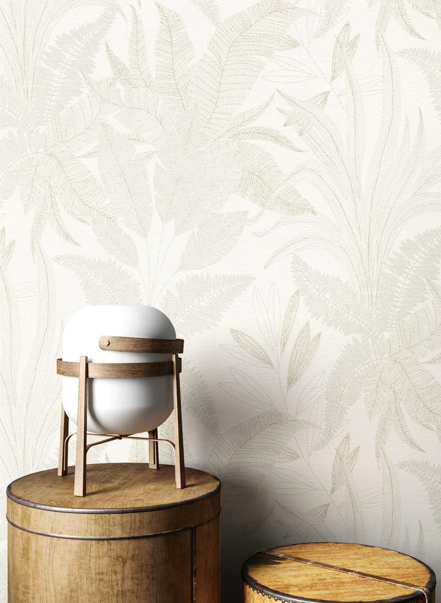 NEWROOM Papel pintado Crema Selva Tejido no Tejido - Moderno Beige Planta Hojas Tropical