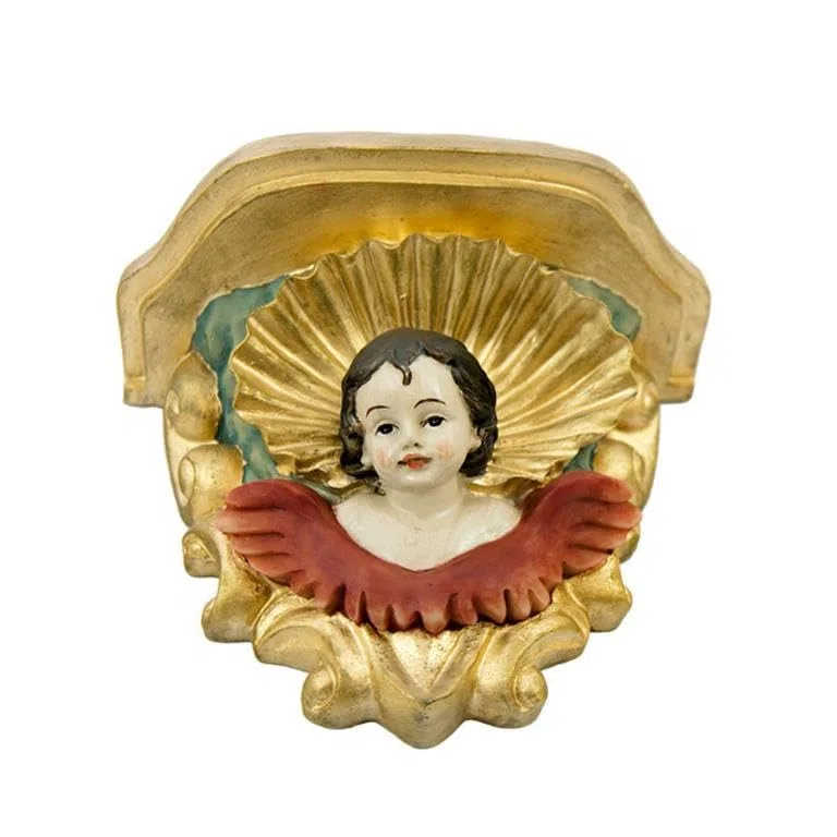 Mensula Resina Dorada con Cabeza de Angel 9x5x9cms