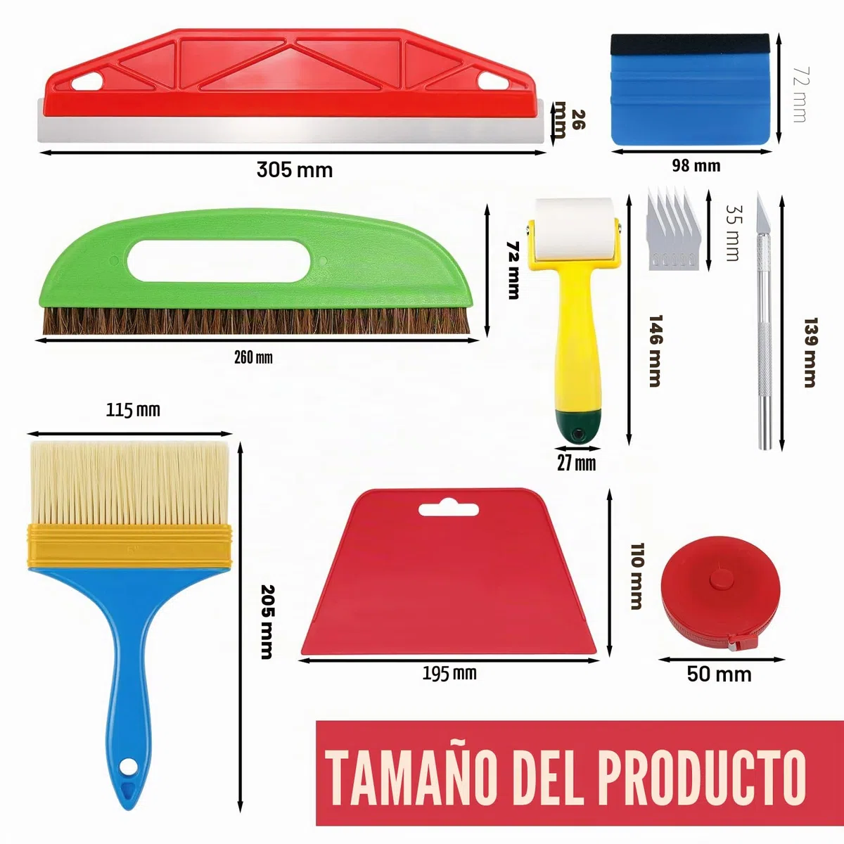 Herramienta para papel pintado de 15 piezas, juego de herramientas manuales con espátula alisadora, para adhesivo, instalación wallcovering y película ventanas