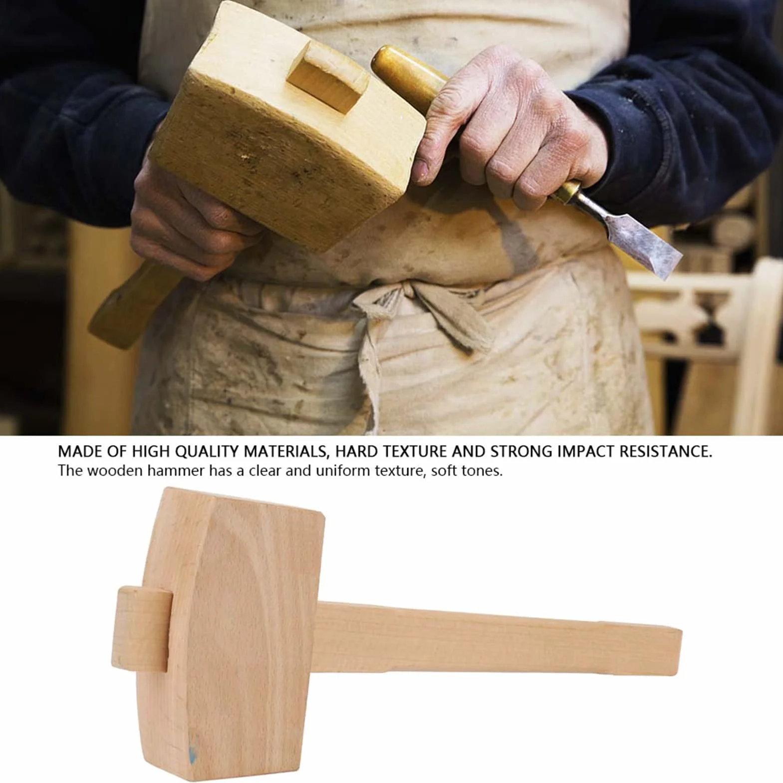 Mazo de Madera Profesional para Carpintería, Martillo para Tallar y Cincel, Herramienta de Carpintería con Mango, Talla L