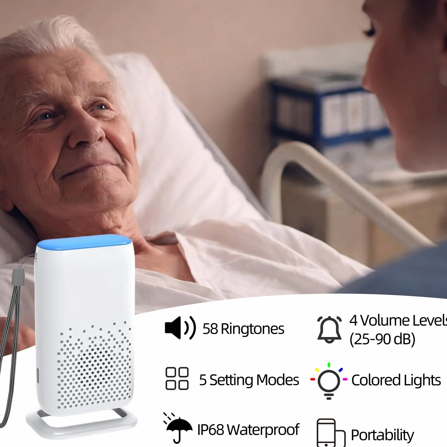 Botón Emergencia Ancianos Mayores, Sistema Llamada SOS 58 Tonos Impermeable Alarma