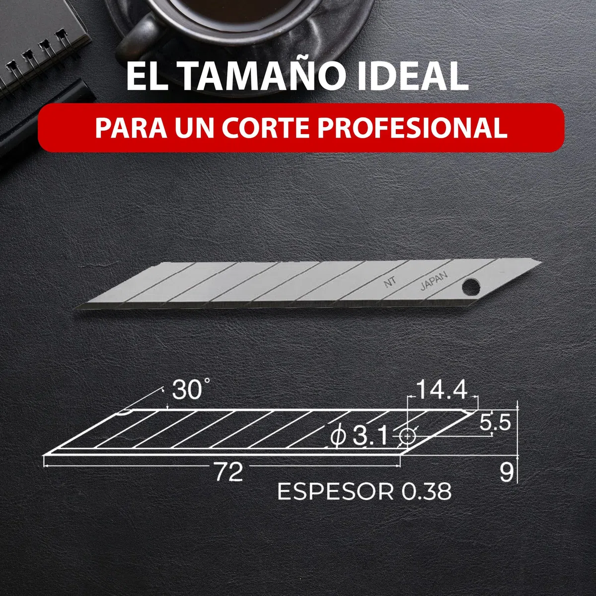PACK 50 Cuchillas Biseladas 9 MM Angulo 30º Grados - Hojas Recambios para Cuter Estrecho NT CUTTER BD-100