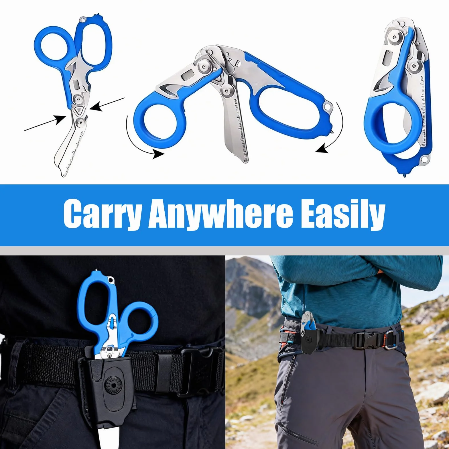 Tijeras de Rescate 6 en 1 Multiherramienta Plegables de Acero Inoxidable, Tijeras de Emergencia y Trauma con Pinzas y Funda, Multifunción para Uso Profesional y Servicios de Rescate