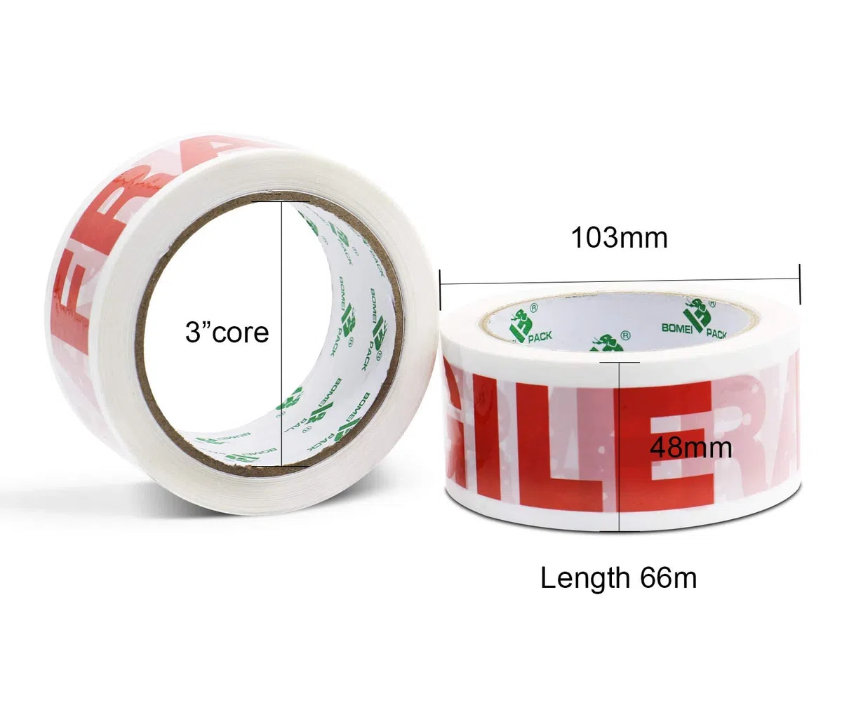 BOMEI PACK Cinta de Embalaje Frágil con Dispensador, 48mm x 66m, Paquete de 6 rollos - Cinta de Embalaje Fuerte Para Uso Regular o Para Mudanza - Sella Fácilmente tus paquetes y cajas