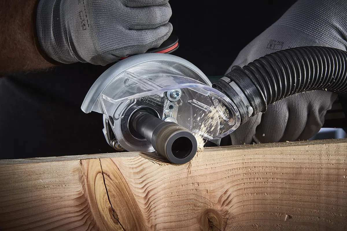 wolfcraft Campana de aspiración para amoladora angular I 4399000 I Para mecanizar madera con seguridad y sin polvo con n.º ref. 4387000, 4386000, 4385000