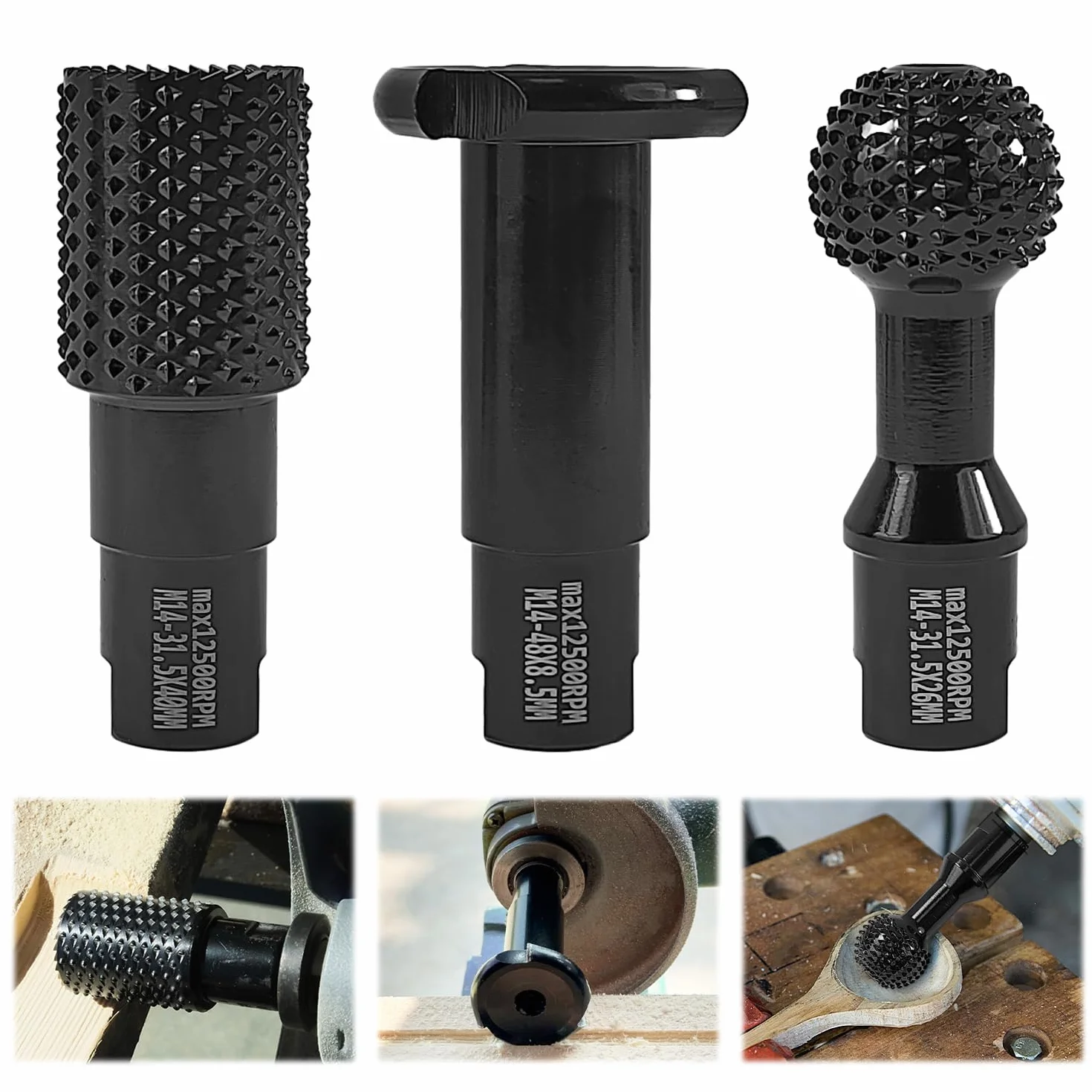 3 Piezas Fresa de Punta Esférica Kit, Abridor de Agujeros, Amoladora y Ranuradora de Bolas, Kit Combinado M14, Fresas para Madera, para Trabajar la Madera, Tallar la Madera