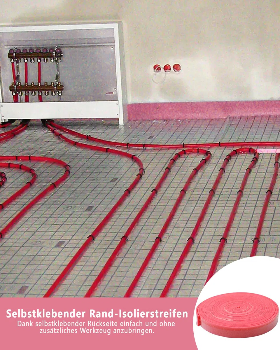 Tiras aislantes para bordes autoadhesivos: juntas de dilatación aislantes 50 mm x 5 mm x 20 m para calefacción por suelo radiante
