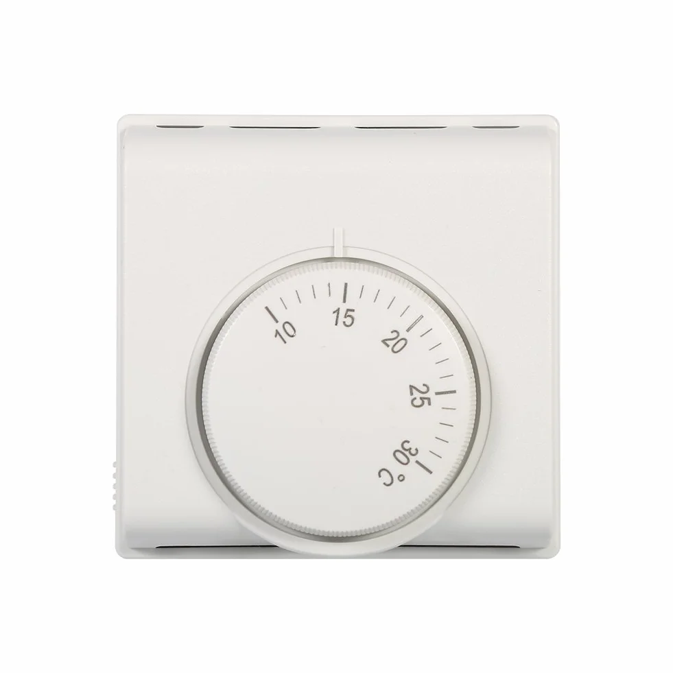 Termostato de Ambiente Controlador de Temperatura mecánico de Ambiente Interruptor de termostato con 2 Tornillos para Aire Acondicionado Central Nuevo 220 V Blanco (0.276 * 0.276
