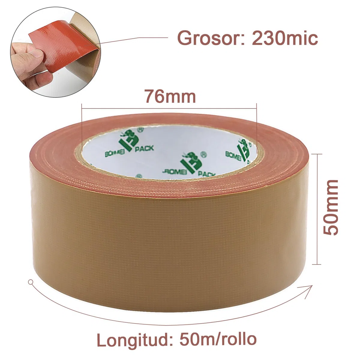 BOMEI PACK- Cinta Americana Cinta aislante de alta resistencia, 5 cm x 50 m, marrón, set de 2, uso general, reparaciones del hogar y el coche, bricolaje, actividades al aire libre