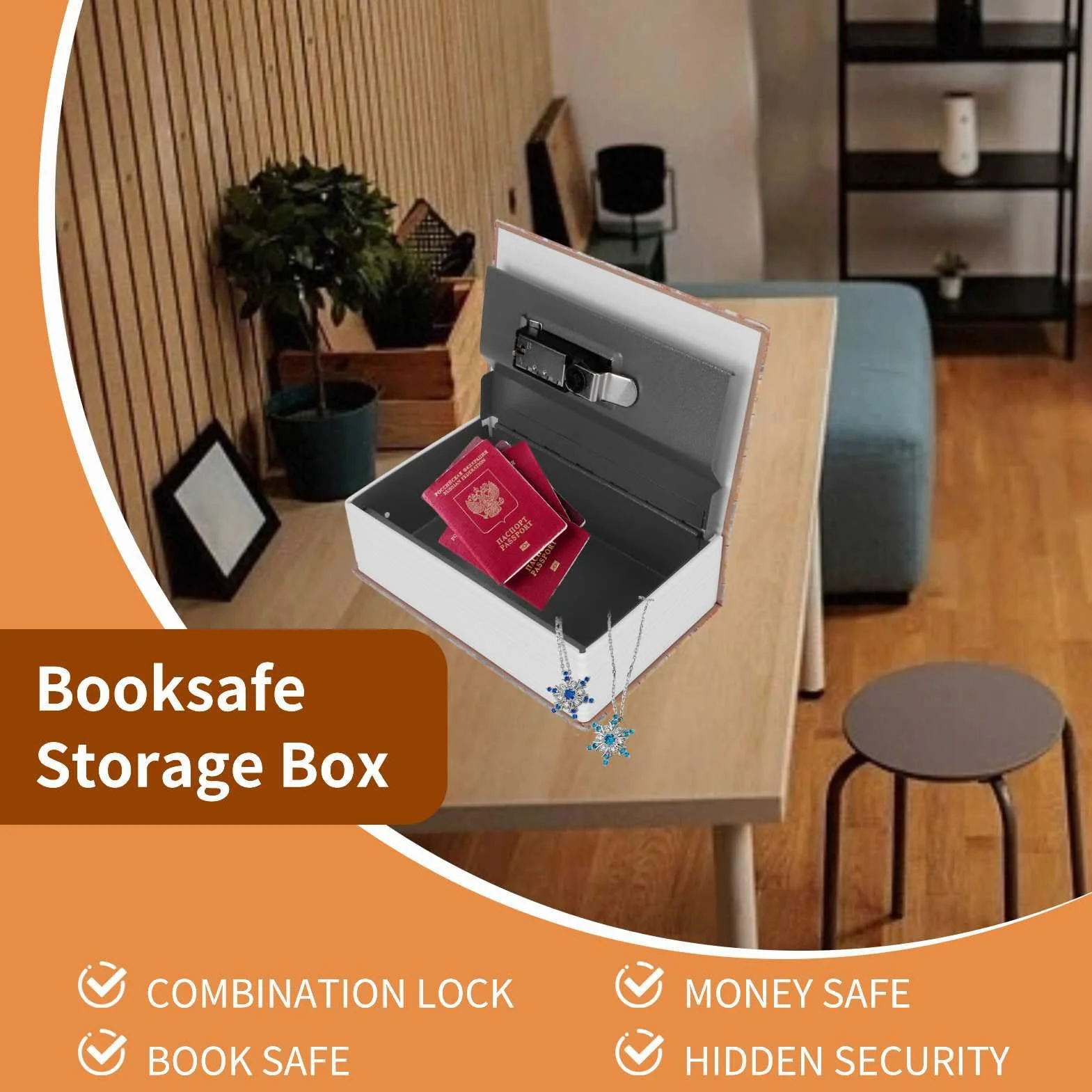 Caja fuerte oculta de metal en forma de libro con cerradura de combinación portátil