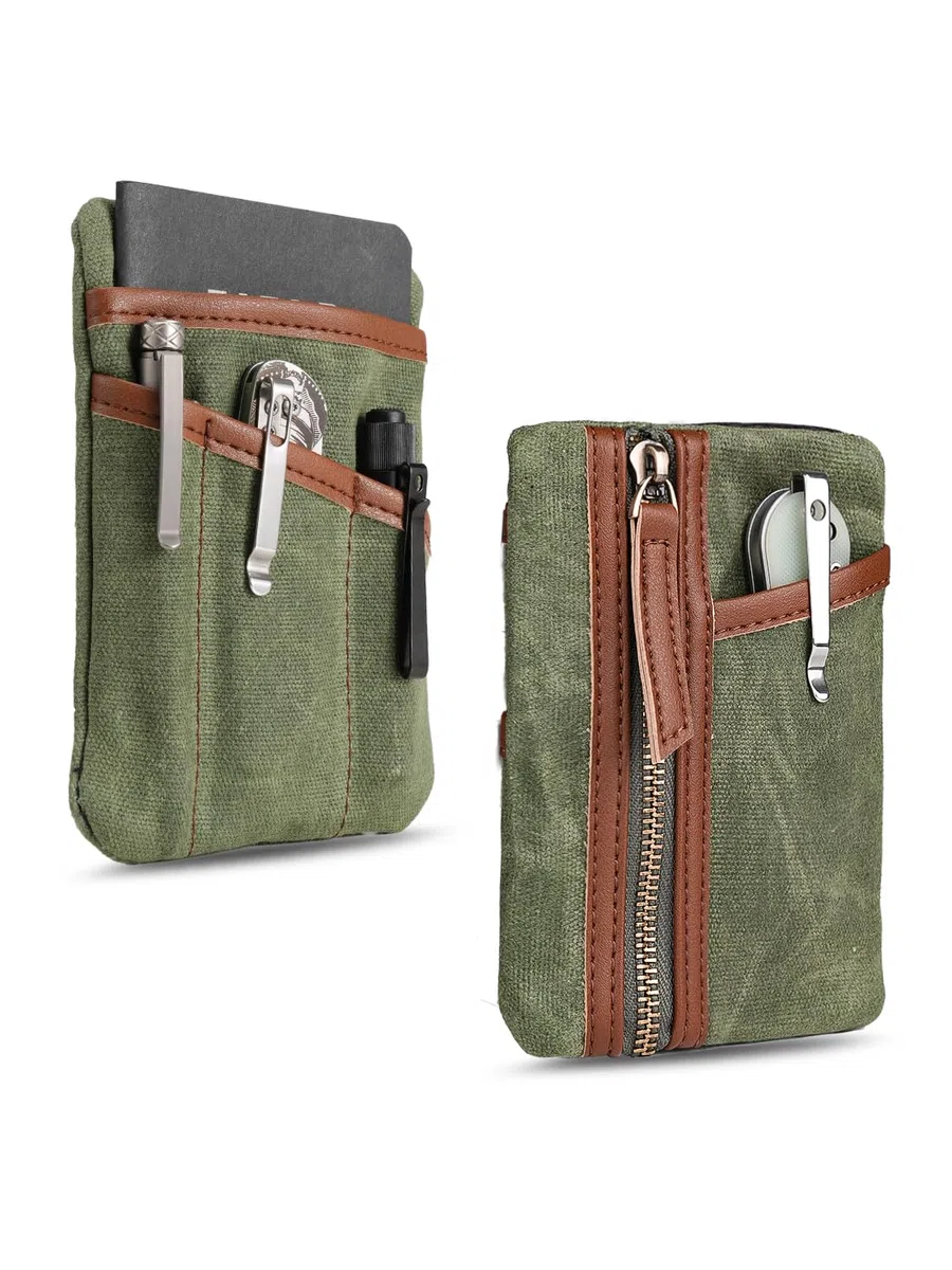 Sayram SP6 EDC - Bolsa organizadora de bolsillo compacta de lona encerada, bolsa de bolsillo EDC para hombres, bolsa de bolsillo con cremallera, mini organizador EDC para llevar todos los días, bolsa