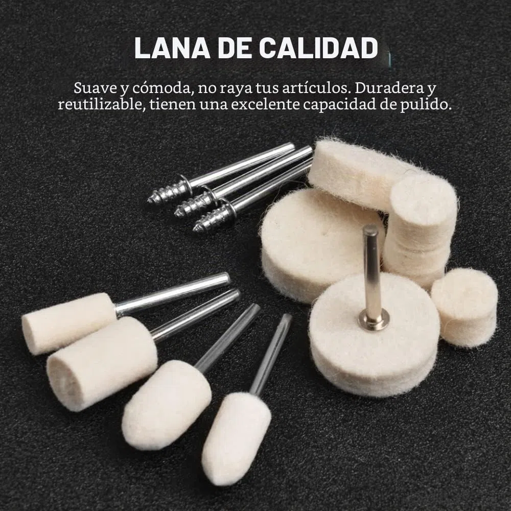 Ruedas de Pulir de Lana Compatible con Dremel, Accesorios de Pulido para Herramientas Rotativas con Vástago de 1/8", Kit de Pulir para Metal Vidrio Joyería