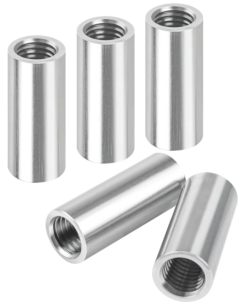 Manguitos roscados redondos M12 × 40 mm, 5 unidades de manguitos redondos de acero inoxidable 304, tuercas de conexión redondas, tuerca de conexión larga, rosca interior V2A, manguitos