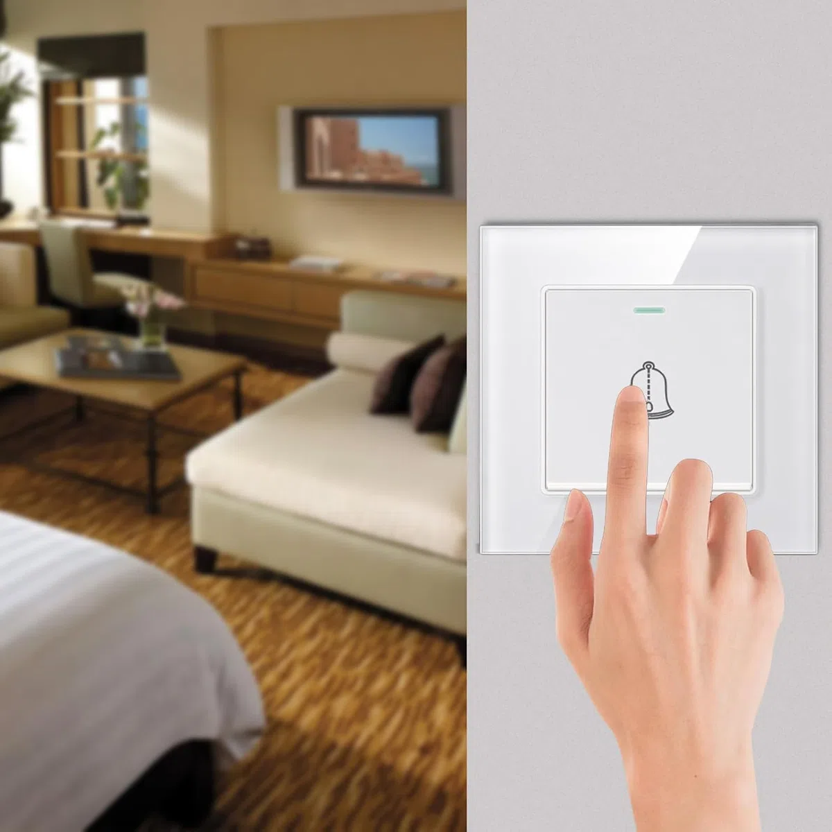 BigKing Timbre para Puertas de Vidrio Templado y Plástico Premium - Diseño Minimalista, Botón Externo de Timbre para Casa, Fácil de Instalar 86mm para Casa, Hotel (Blanco)