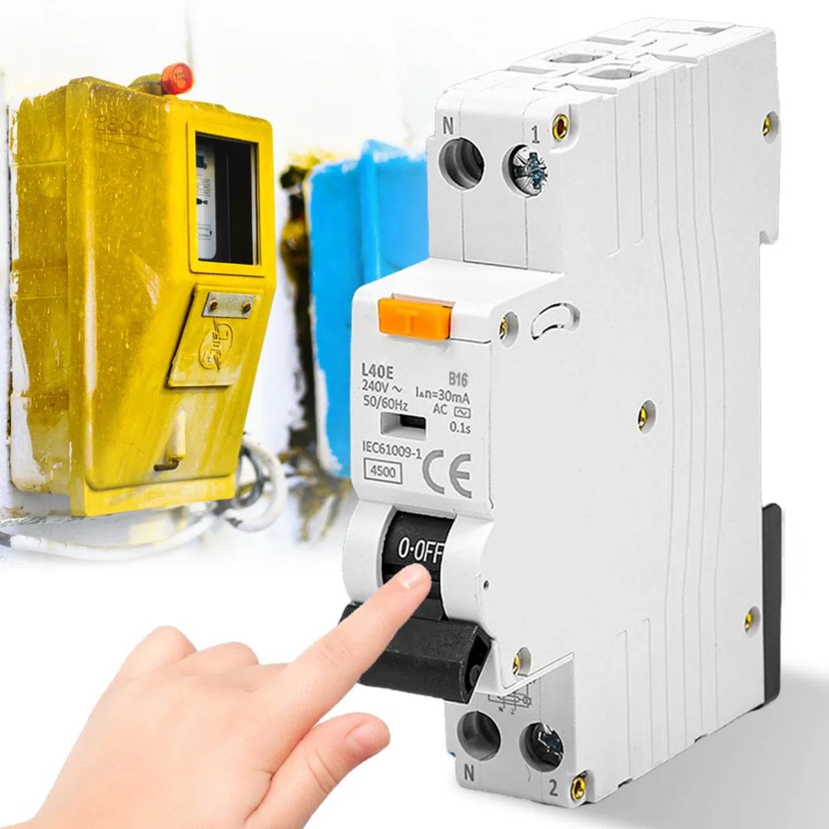 GOMETY Interruptor FI/LS, 30 mA, interruptor B16 RCD, disyuntor protegido 6 kA 1P+N tipo A con corriente residual RCBO corriente nominal 16 A 230 V, montaje en carril DIN - curva B