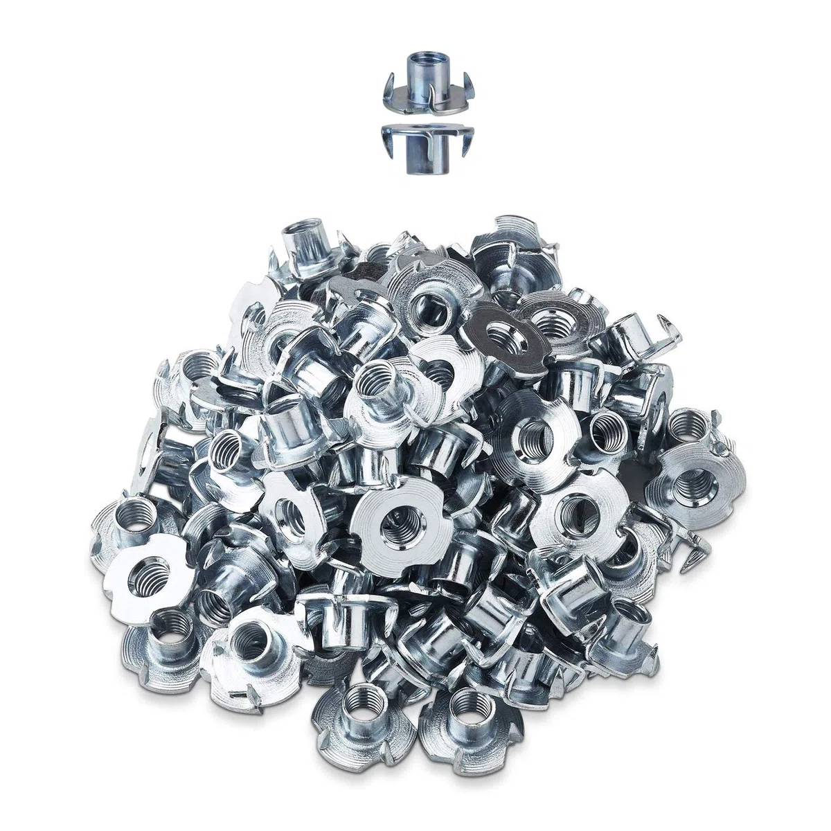 LIKERAINY Tuercas M6 x 10mm con 4 Dientes Metal T-Nuts Tuercas de Fijación para Muebles de Madera Insertos Ciegos Tuerca 200Pcs