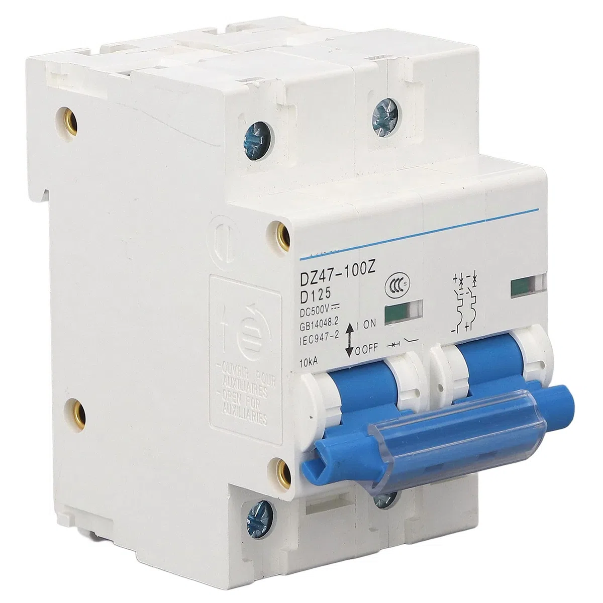 Disyuntor en Miniatura DC 500V 36mm Riel DIN Mini Interruptor de Desconexión de CC 10KA Capacidad de Ruptura para Sistema de Energía Solar Disyuntor de CC (125A)